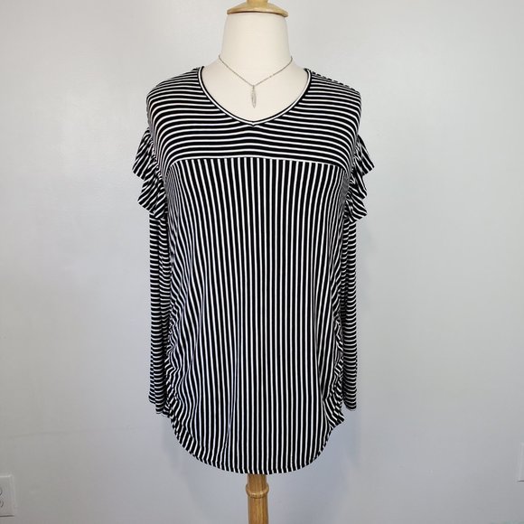 Time and Tru Stretchy Black White Striped Ruffle Maternity Top Size XL (16-18) - Picture 11 of 11